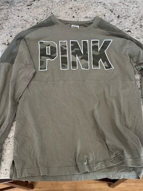 PINK Olive Camo Logo Mesh Sleeve Pullover